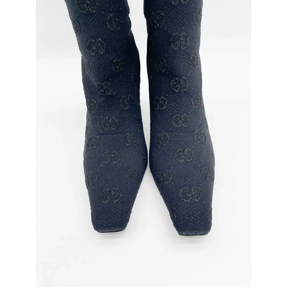 Gucci Demi Black GG Logo Metallic Stretch Knit Over-the-Knee Sock Boots IT 39.5
